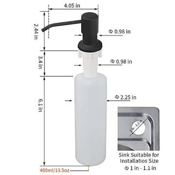 Durable Matte Black Kitchen Sink Soap Dispenser with Capacity
