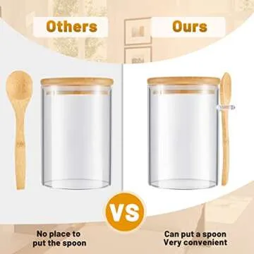 Tessco 2 Pack 17oz Glass Storage Jars with Bamboo Lid Spoons Clear Glass Food Storage Jars Glass Kitchen Canisters for Coffee Bar Sugar(17oz)