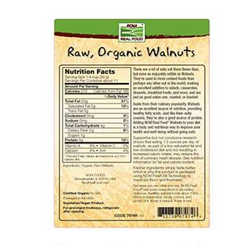 NOW Foods, Certified Organic Walnuts, Raw and Unsalted, Halves and Pieces, Good Source of Protein an...