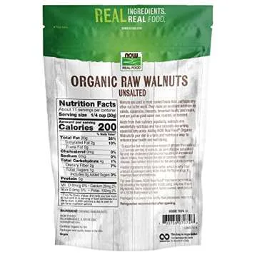 NOW Real Food Organic Walnuts Raw Unsalted Healthy Snack 12-Oz