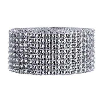 Outus 8 Row 5 Yard Acrylic Rhinestone Diamond Ribbon for Wedding Cakes, Birthday Decorations, Baby Shower Events and Arts and Crafts Projects (Silver)