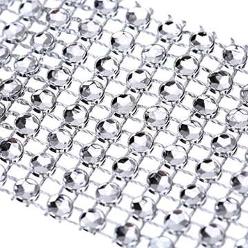 Outus 8 Row 5 Yard Acrylic Rhinestone Diamond Ribbon for Wedding Cakes, Birthday Decorations, Baby Shower Events and Arts and Crafts Projects (Silver)