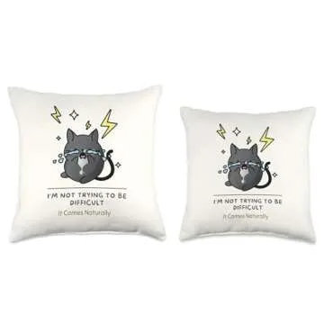 The Cozy Mystery Company I'm Not Trying to Be Difficult It Just Comes Naturally | Cat Throw Pillow, 18x18, Multicolor