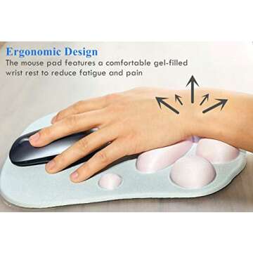 Cat Paw Mouse Pad with Wrist Support Soft Silicone Wrist Rests Wrist Cushion Comfort Mouse Pad Computer Mouse Mat Desk Decor Grey(10.7x7.8x0.9'')