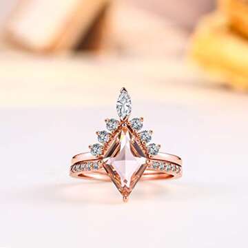 LAZLUVU Stackable Pink Stone Ring Set - Rose Gold Plated Engagement Jewelry