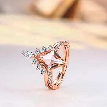 Elegant Pink Stone Stackable Engagement Ring Set Women
