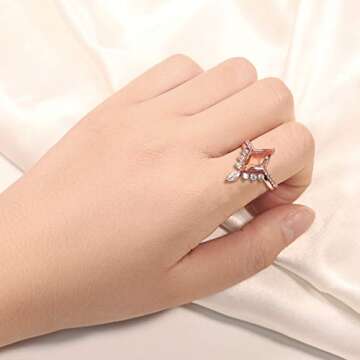 Elegant Pink Stone Stackable Engagement Ring Set Women