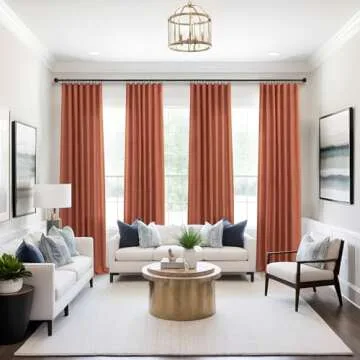 Terracotta Rust Curtains 38 Inch Wide for Small Windows 2 Panel Set Pair Rod Pocket Semi Sheer Linen Farmhouse Small Mini Window Treatment for Bedroom Door Closet Decor 38 Inch Width by 84 Inch Length