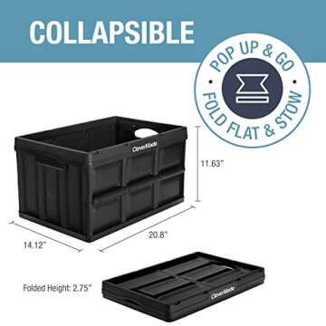 CleverMade Collapsible Storage Bin, Black, 3PK - 46L (12 Gal) Stackable Storage Containers, Holds 66...
