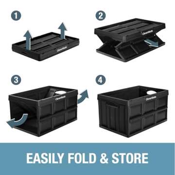CleverMade Collapsible Storage Bin, Black, 3PK - 46L (12 Gal) Stackable Storage Containers, Holds 66lbs Per Bin - Plastic Storage Bins for Organizing, Closet Storage, Garage Storage