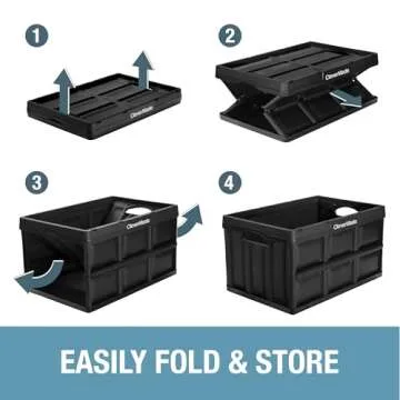CleverMade Collapsible Storage Bin, Black, 3PK - 46L (12 Gal) Stackable Storage Containers, Holds 66lbs Per Bin - Plastic Storage Bins for Organizing, Closet Storage, Garage Storage