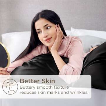 Bedsure Satin Pillowcase 2 Pack Similar to Silk Pillow Cases Standard Size, Pillow Case for Sleeping Women with Envelope Closure, Gifts for Women Men, Black, 20x26 Inches