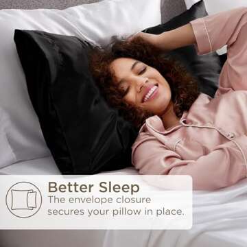 Bedsure Satin Pillowcase 2 Pack Similar to Silk Pillow Cases Standard Size, Pillow Case for Sleeping Women with Envelope Closure, Gifts for Women Men, Black, 20x26 Inches