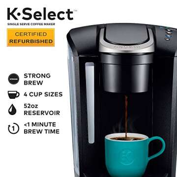 Keurig K-Select Coffee Maker, Single Serve K-Cup Pod Coffee Brewer, With Strength Control and Hot Water On Demand, Black (Renewed)