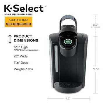 Keurig K-Select Coffee Maker, Single Serve K-Cup Pod Coffee Brewer, With Strength Control and Hot Water On Demand, Black (Renewed)