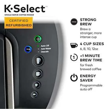 Keurig K-Select Coffee Maker, Single Serve K-Cup Pod Coffee Brewer, With Strength Control and Hot Water On Demand, Black (Renewed)