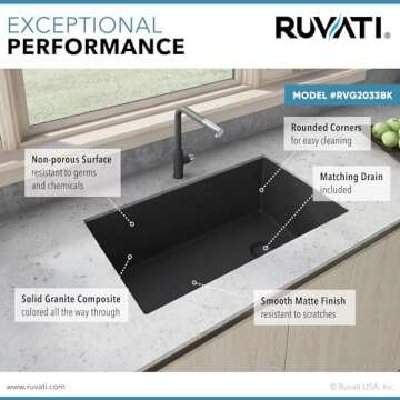 Ruvati Granite Composite Undermount Kitchen Sink - Black
