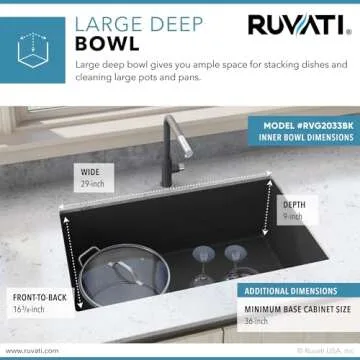 Ruvati Granite Composite Undermount Kitchen Sink - Black