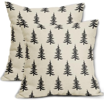 Christmas Tree Pillow Covers 18x18 Set of 2 Chic Rustic Style Decorative Cushion Cases for Cozy Wint...