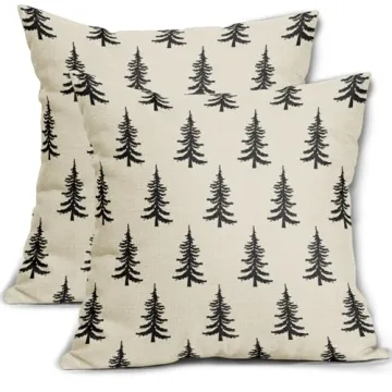 Christmas Tree Pillow Covers 18x18 Set of 2 Chic Rustic Style Decorative Cushion Cases for Cozy Wint...