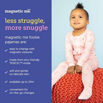Magnetic Me Footie Pajamas Soft Modal Baby Unisex Sleepwear Quick Magnetic Fastener Sleeper Baa Baa Baby Gray 3-6 Months
