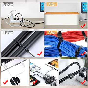 Cable Management Box 3 Pack with 125PCS Cable Management Kit for Power Strip to Hide Wires,Cord Organizer Boxes,Safe ABS Material Wire Organizer of Cable Clips Sleeve
