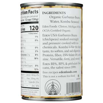 Eden Organic Garbanzo Beans, 15 oz Can, No Salt, Non-GMO, Gluten Free, Vegan, Kosher, U.S. Grown, He...