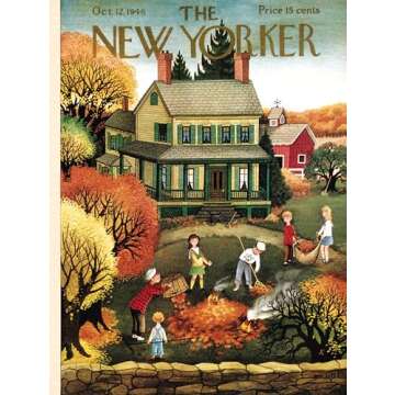 New York Puzzle Company - New Yorker Raking Leaves - 1000 Piece Jigsaw Puzzle for Adults by Edna Eicke