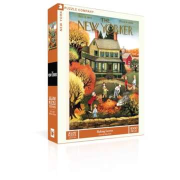 New York Puzzle Company - New Yorker Raking Leaves - 1000 Piece Jigsaw Puzzle for Adults by Edna Eicke