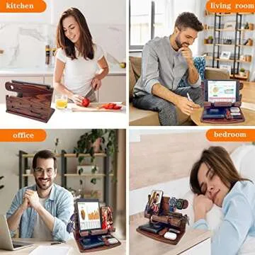 VEIYAILU Gifts for Men from Wife Nightstand Organizer for Men Wood Phone Docking Station, Gift Ideas...