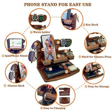 VEIYAILU Gifts for Men from Wife Nightstand Organizer for Men Wood Phone Docking Station, Gift Ideas for Father's Day, Christmas, and Valentine's Day (Brown)