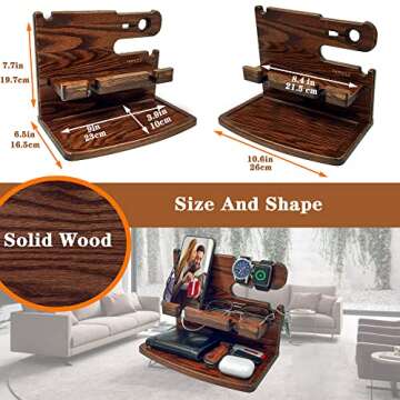VEIYAILU Gifts for Men from Wife Nightstand Organizer for Men Wood Phone Docking Station, Gift Ideas for Father's Day, Christmas, and Valentine's Day (Brown)