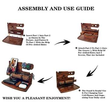 VEIYAILU Gifts for Men from Wife Nightstand Organizer for Men Wood Phone Docking Station, Gift Ideas for Father's Day, Christmas, and Valentine's Day (Brown)
