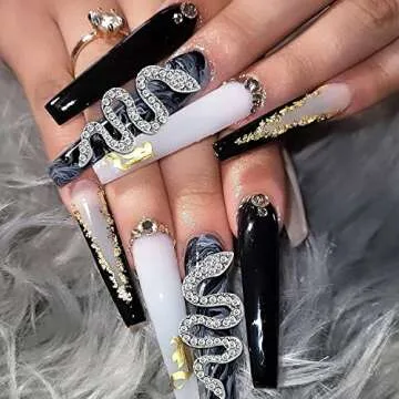 WOKOTO 12pcs Snake Nail Charms for Acrylic Nails 6 Gold and 6 Silver Snake Nail Rhinestones and Charms for Women Nail Art 3D Nail Decorations Snake Alloy Nail Jewels and Rhinestones 3D Nail Charms