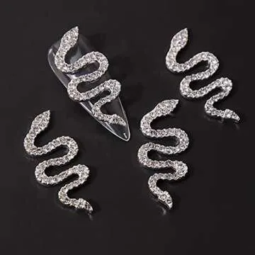 WOKOTO 12pcs Snake Nail Charms for Acrylic Nails 6 Gold and 6 Silver Snake Nail Rhinestones and Charms for Women Nail Art 3D Nail Decorations Snake Alloy Nail Jewels and Rhinestones 3D Nail Charms
