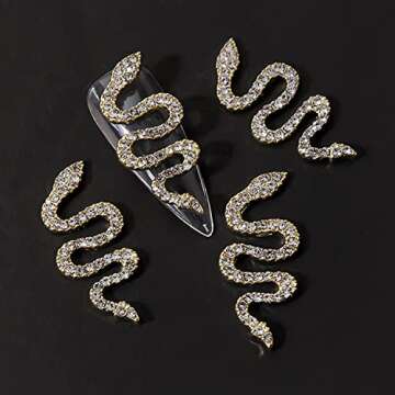 WOKOTO 12pcs Snake Nail Charms for Acrylic Nails 6 Gold and 6 Silver Snake Nail Rhinestones and Charms for Women Nail Art 3D Nail Decorations Snake Alloy Nail Jewels and Rhinestones 3D Nail Charms