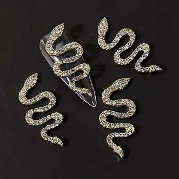 WOKOTO 12pcs Snake Nail Charms for Acrylic Nails 6 Gold and 6 Silver Snake Nail Rhinestones and Charms for Women Nail Art 3D Nail Decorations Snake Alloy Nail Jewels and Rhinestones 3D Nail Charms
