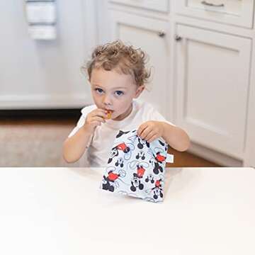Bumkins Disney Reusable Sandwich and Snack Bags, for Kids School Lunch and for Adults Portion, Washable Fabric, Waterproof Cloth Zip Bag, Travel Pouch, Food-Safe, Large, Mickey Mouse Classic