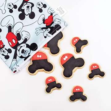 Bumkins Disney Reusable Sandwich and Snack Bags, for Kids School Lunch and for Adults Portion, Washable Fabric, Waterproof Cloth Zip Bag, Travel Pouch, Food-Safe, Large, Mickey Mouse Classic