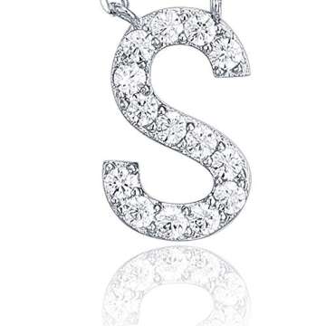 PAVOI 14K White Gold Plated Cubic Zirconia Initial Necklace | Letter Necklaces for Women | S Initial