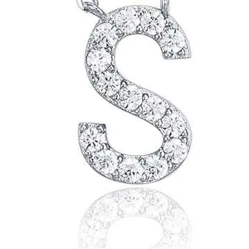 PAVOI 14K White Gold Plated Cubic Zirconia Initial Necklace | Letter Necklaces for Women | S Initial