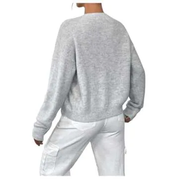 GORGLITTER Women's Button Up Knit Cardigan Open Front Fall Trendy 2024 Cute Long Sleeve Sweater Grey Medium