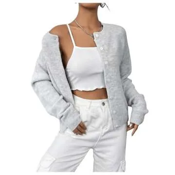 GORGLITTER Women's Button Up Knit Cardigan Open Front Fall Trendy 2024 Cute Long Sleeve Sweater Grey Medium