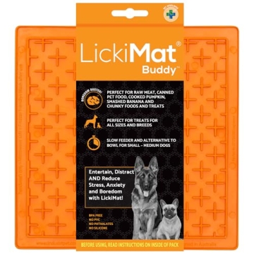 LickiMat Classic Buddy Slow Feeder for Dogs: A Fun Orange Lick Mat for Anxiety Relief