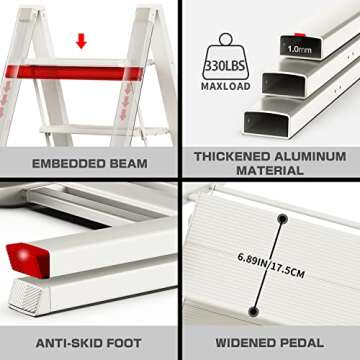 RIKADE Lightweight Folding Step Ladder - 330lb Capacity, Anti-Slip Design, Portable