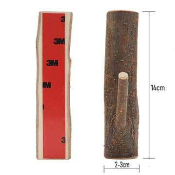 YANGQIHOME Pack of 4 Vintage Real Wood Tree Branch Wall Hook,Rustic Decorative Wood Adhesive Hooks. ...