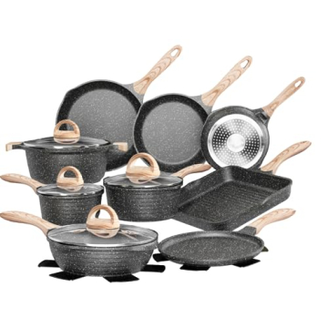 JEETEE Pots and Pans Set Nonstick 23pcs, Healthy Kitchen Cookware Sets, Induction Cooking Set W/Gray...
