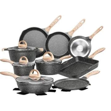 JEETEE Pots and Pans Set Nonstick 23pcs, Healthy Kitchen Cookware Sets, Induction Cooking Set W/Gray...