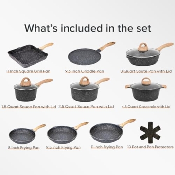 JEETEE Pots and Pans Set Nonstick 23pcs, Healthy Kitchen Cookware Sets, Induction Cooking Set W/Gray Granite Stone Frying Pans, Saucepans, Sauté Pan, Griddle Pan & Crepe Pan (PFOA Free)