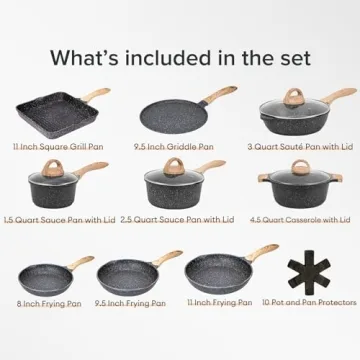 JEETEE Pots and Pans Set Nonstick 23pcs, Healthy Kitchen Cookware Sets, Induction Cooking Set W/Gray Granite Stone Frying Pans, Saucepans, Sauté Pan, Griddle Pan & Crepe Pan (PFOA Free)